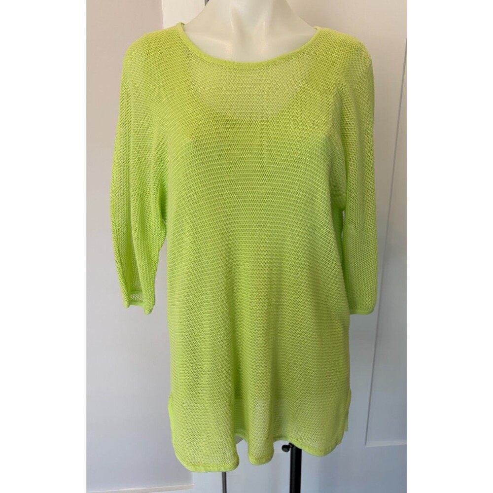 CHICOS Easywear Womens SWEATER/Tank Set 3/4 Sleeve Lime GREEN Mesh Sz 3 (XL/16)